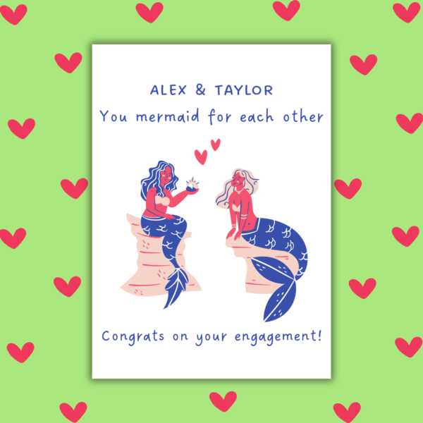 Mermaid two brides You Mermaid For Each Other – Personalised Engagement Card for Two Women
