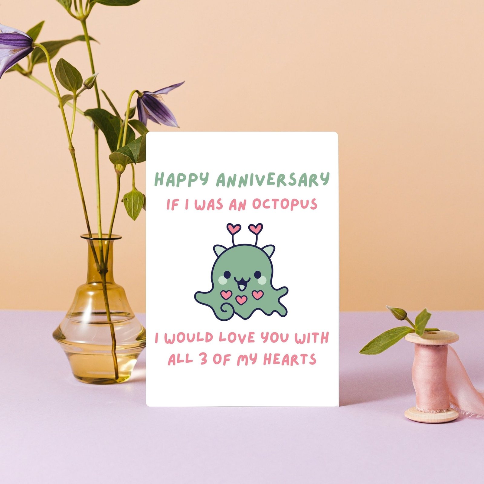 Happy Anniversary Card – Octopus Hearts - Image 3