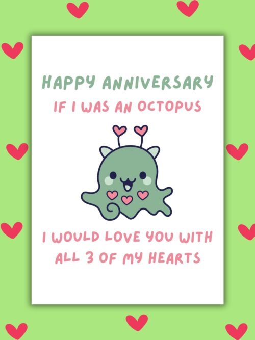 Octopus Anniversary Card Happy Anniversary Card – Octopus Hearts