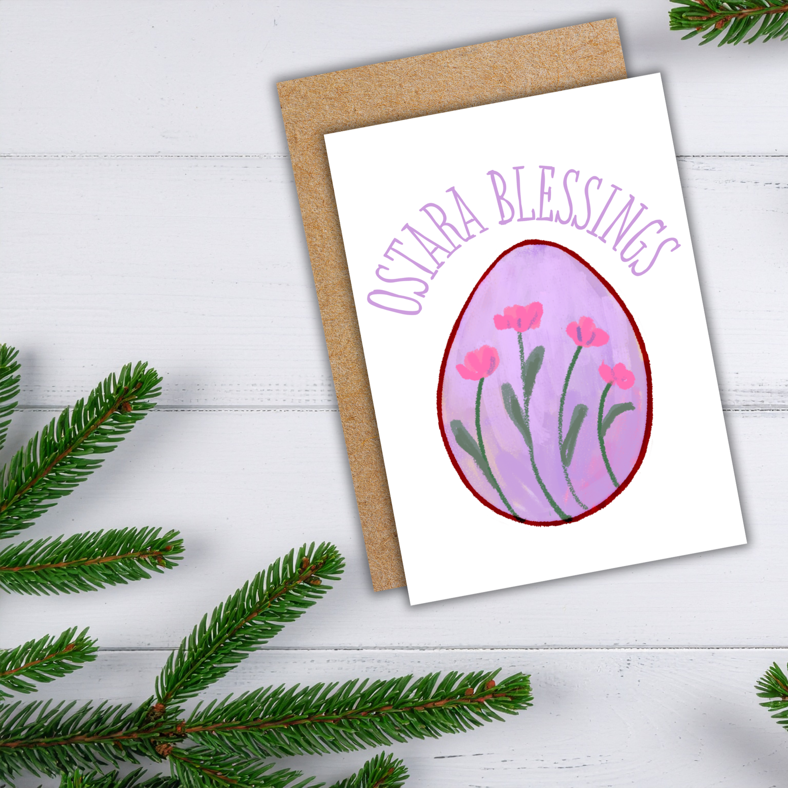 Ostara Blessings Greeting Card - Floral Egg Illustration - Image 2