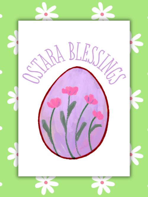 Ostara Blessings Egg Card Ostara Blessings Greeting Card - Floral Egg Illustration