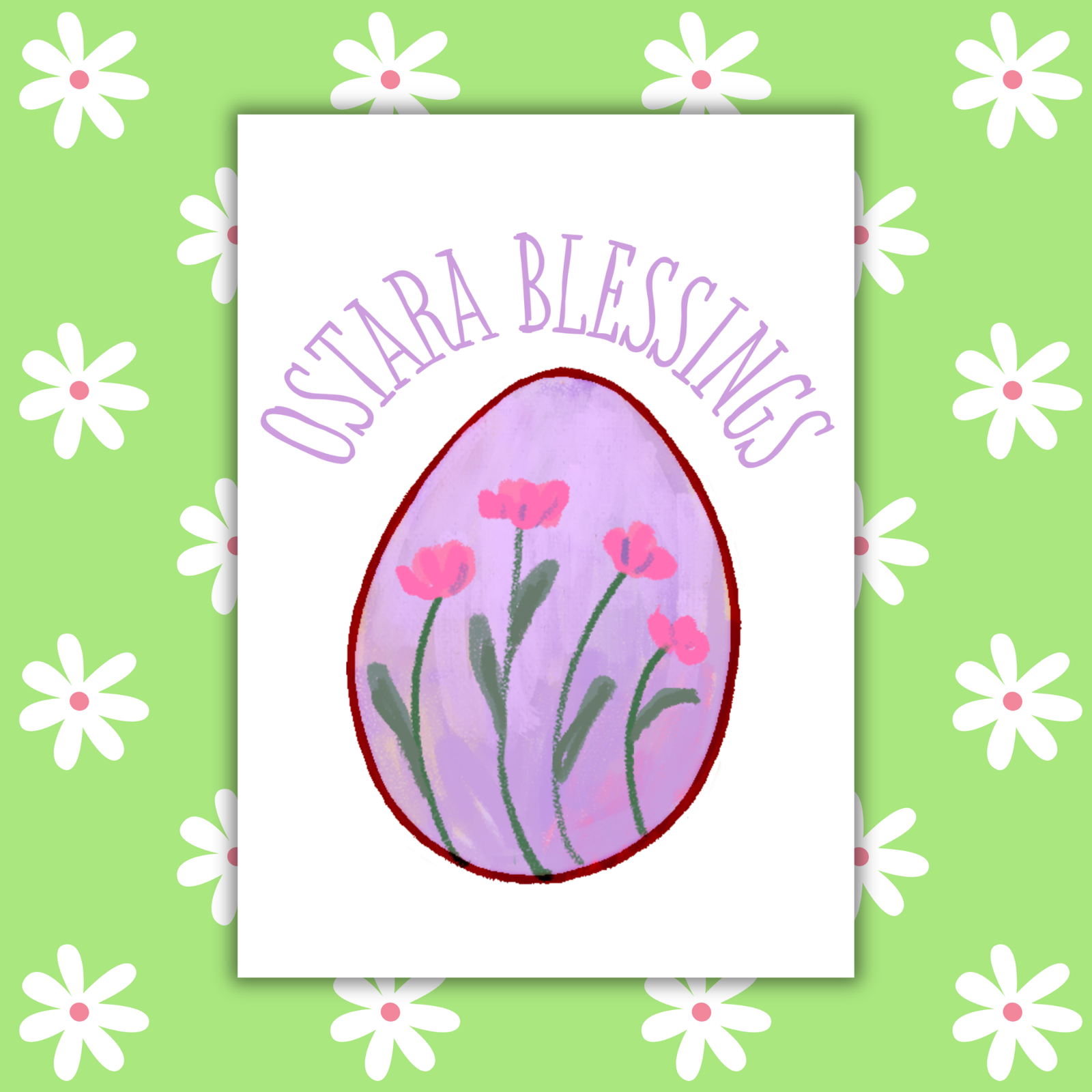 Ostara Blessings Greeting Card - Floral Egg Illustration