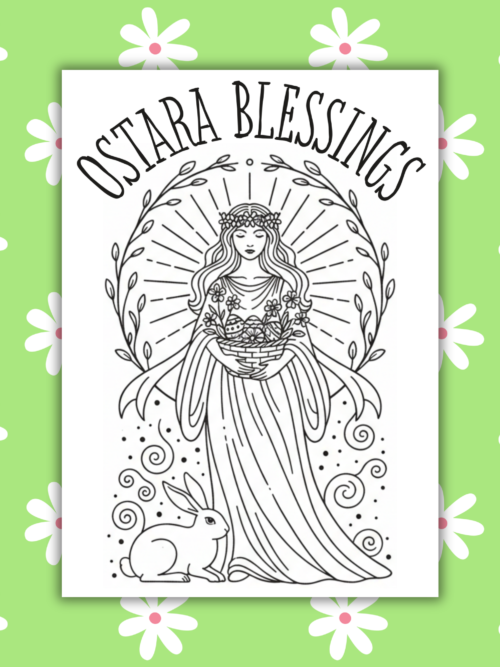 Ostara Esotra Card Ostara Blessings β Eostre Spring Goddess Illustration