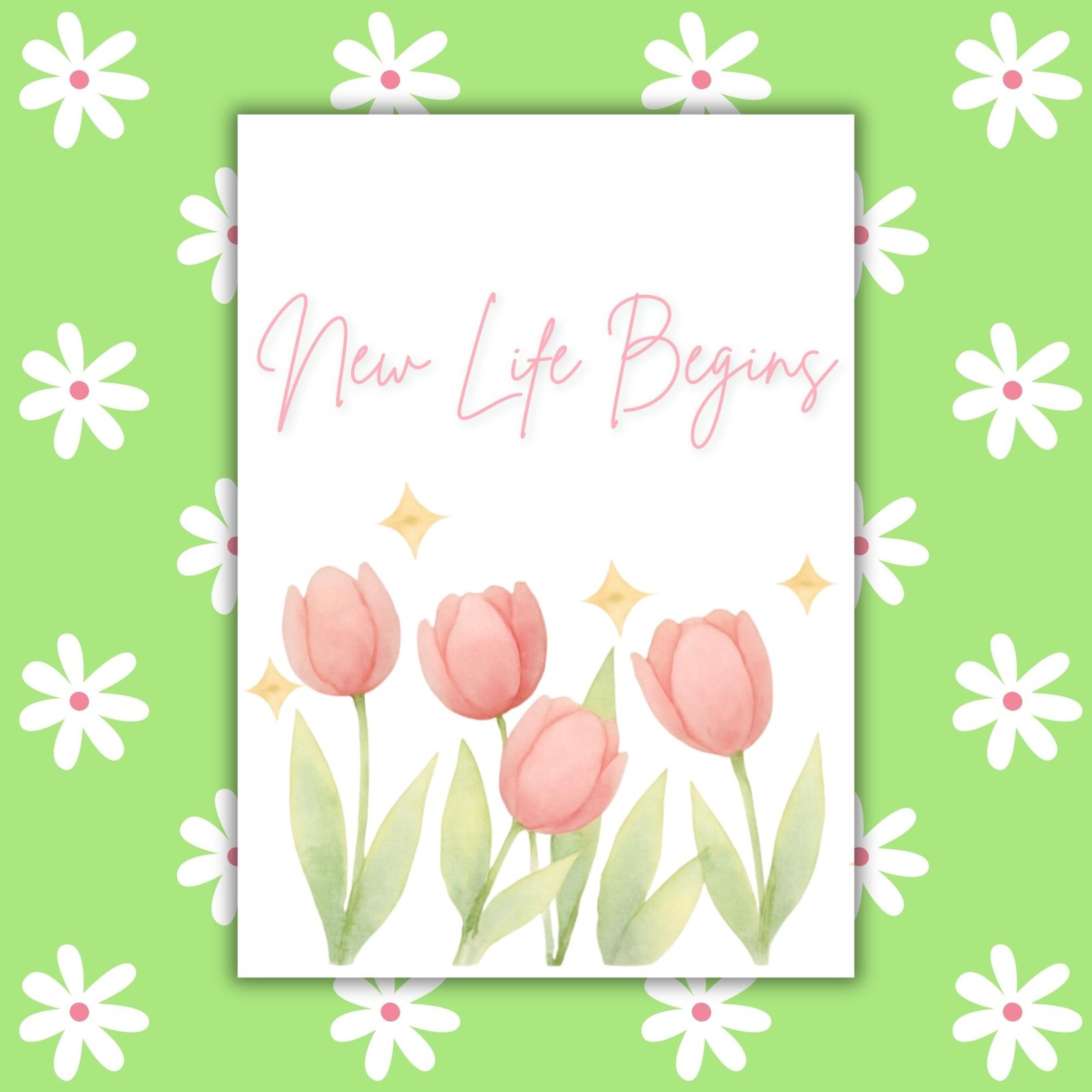 Ostara Card New Life Begins – Tulip Illustration