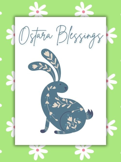 Ostara Spring Blessings Hare Card Ostara Blessings Greeting Card β Folk Art Hare Illustration