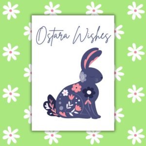 Ostara Wishes Greeting Card – Folk Art Rabbit Illustration