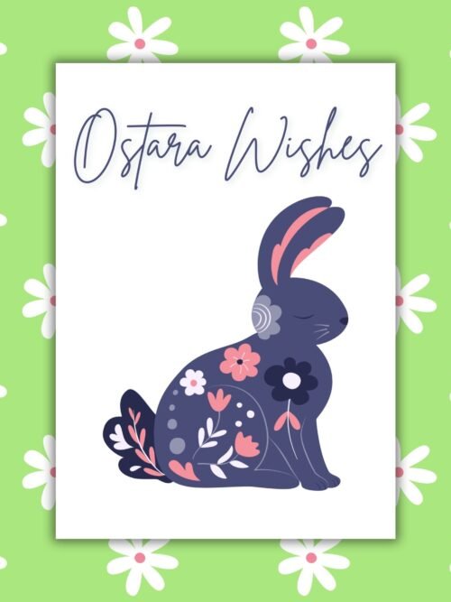 Ostara Wishes Rabbit Card Ostara Wishes Greeting Card β Folk Art Rabbit Illustration