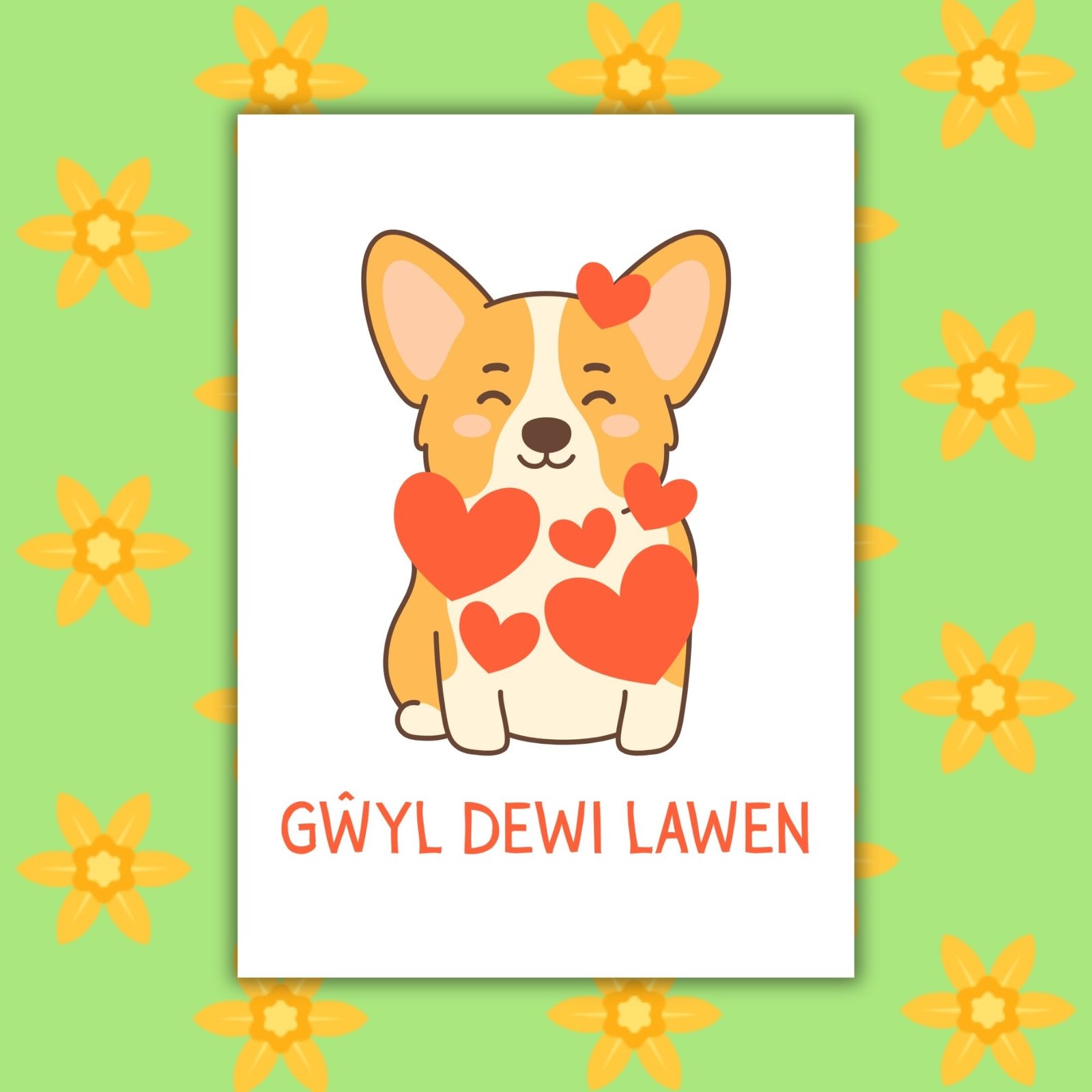 Gŵyl Dewi Lawen – Corgi St David’s Day Card