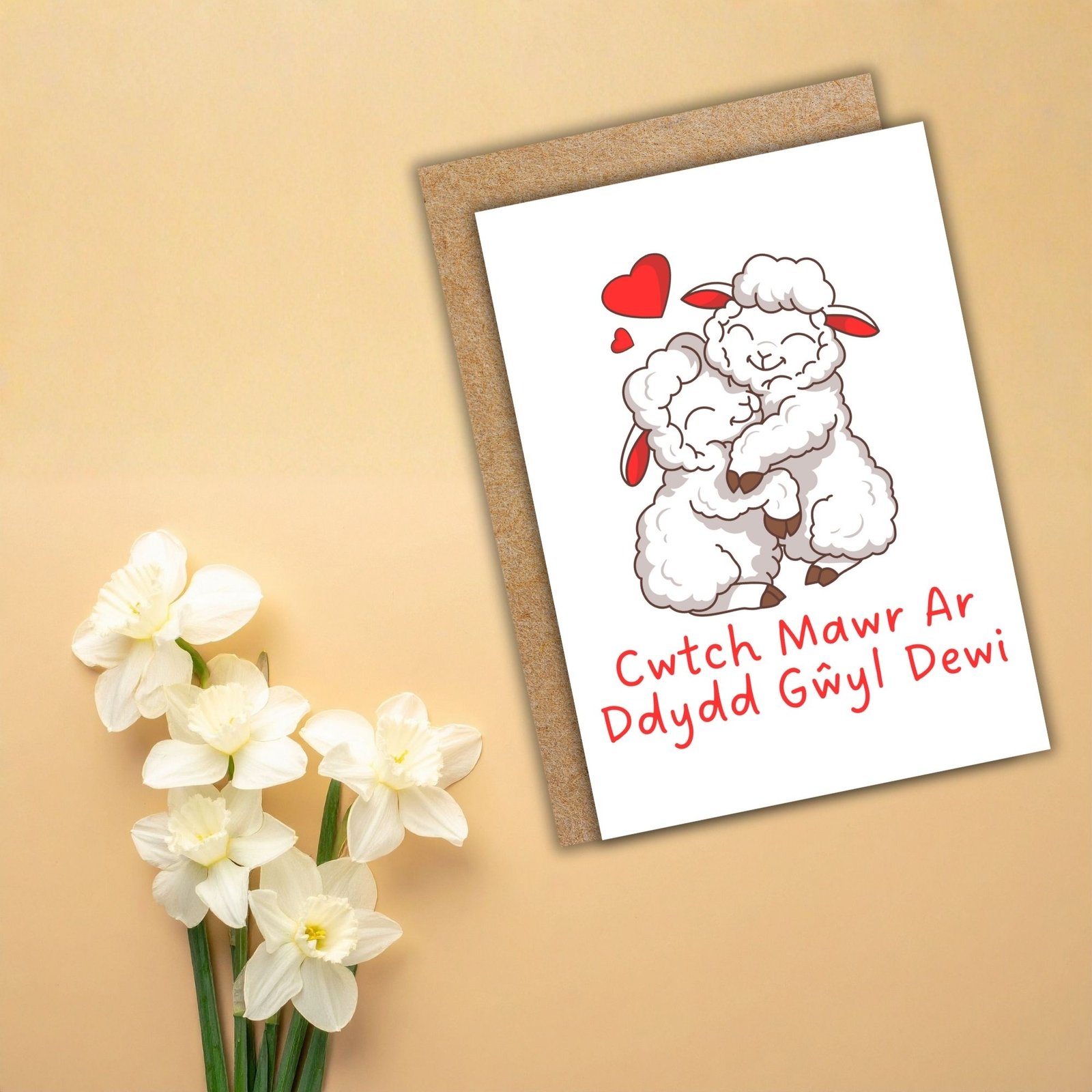 Cwtch Mawr Ar Ddydd Gŵyl Dewi – Cuddling Sheep St David’s Day Card - Image 2