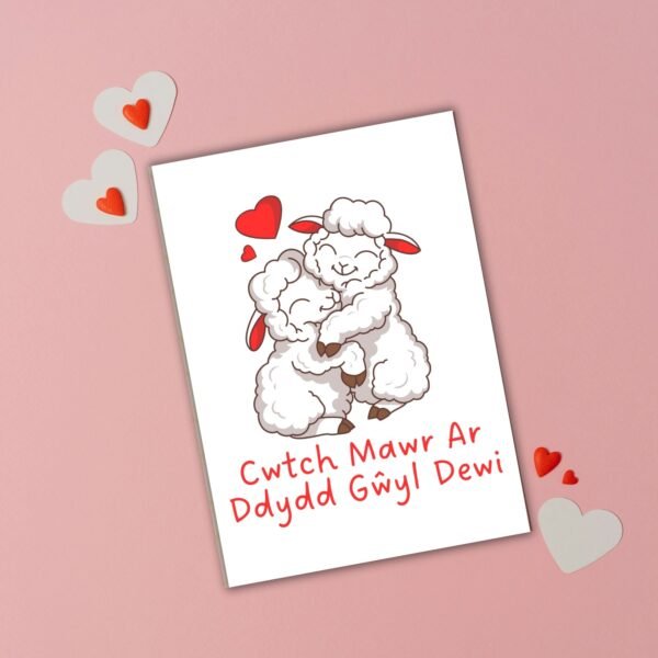 SDD Cwtch sheep (2) Cwtch Mawr Ar Ddydd Gŵyl Dewi – Cuddling Sheep St David’s Day Card