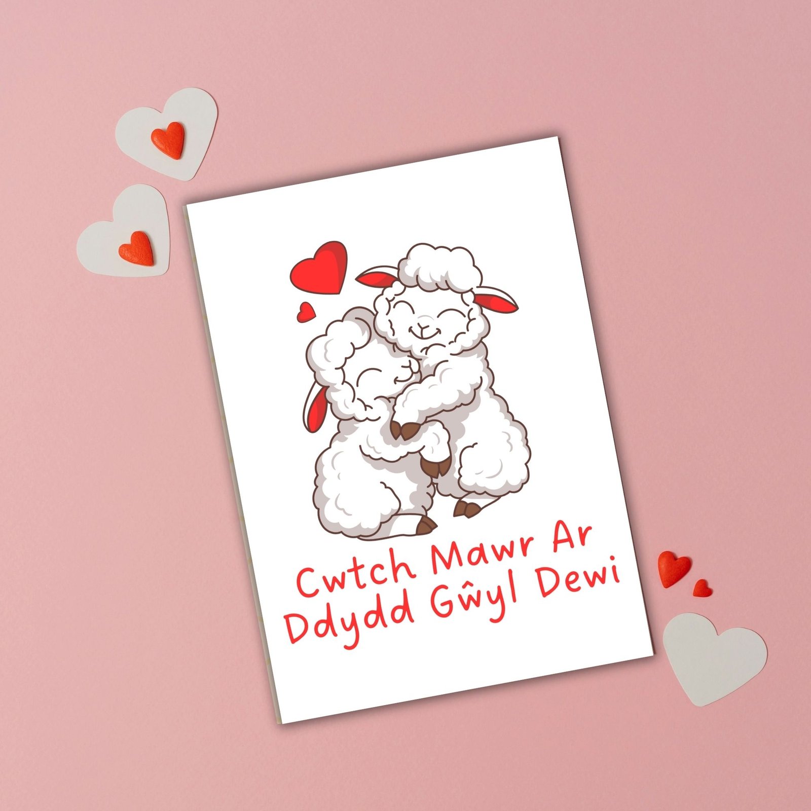 Cwtch Mawr Ar Ddydd Gŵyl Dewi – Cuddling Sheep St David’s Day Card - Image 3