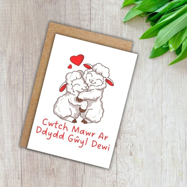 SDD Cwtch sheep (3) Cwtch Mawr Ar Ddydd Gŵyl Dewi – Cuddling Sheep St David’s Day Card