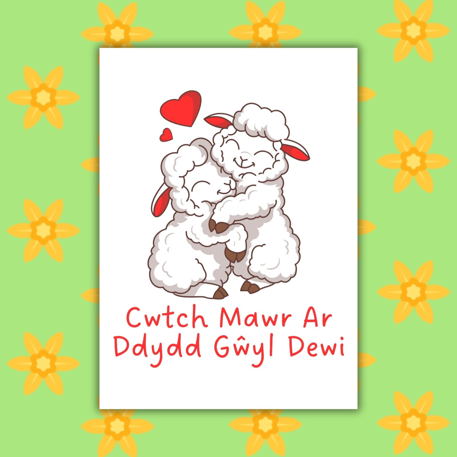 Cwtch Mawr Ar Ddydd Gŵyl Dewi – Cuddling Sheep St David’s Day Card