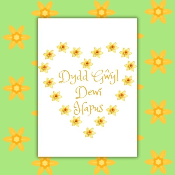 SDD Daffodil Heart Dydd Gŵyl Dewi Hapus – Daffodil St David’s Day Welsh Card