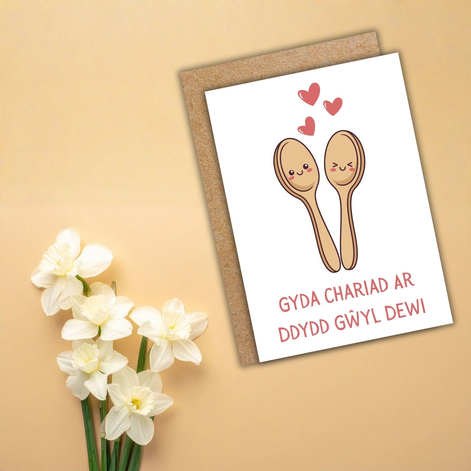 Gyda Chariad Ar Ddydd Gŵyl Dewi – Welsh Love Spoon St David’s Day Card - Image 2