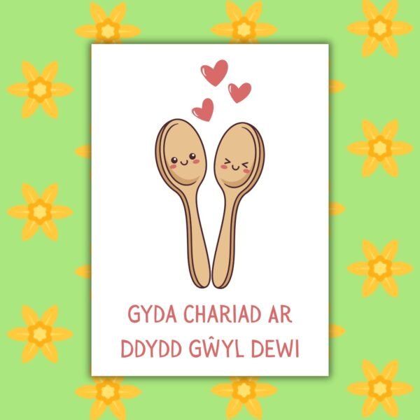 SDD Spoons 2 Gyda Chariad Ar Ddydd Gŵyl Dewi – Welsh Love Spoon St David’s Day Card