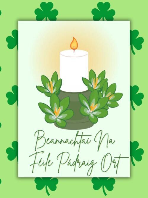 SPD Blessings Candle BeannachtaΓ na FΓ©ile PΓ‘draig ort β Irish Language St Patrickβs Day Card