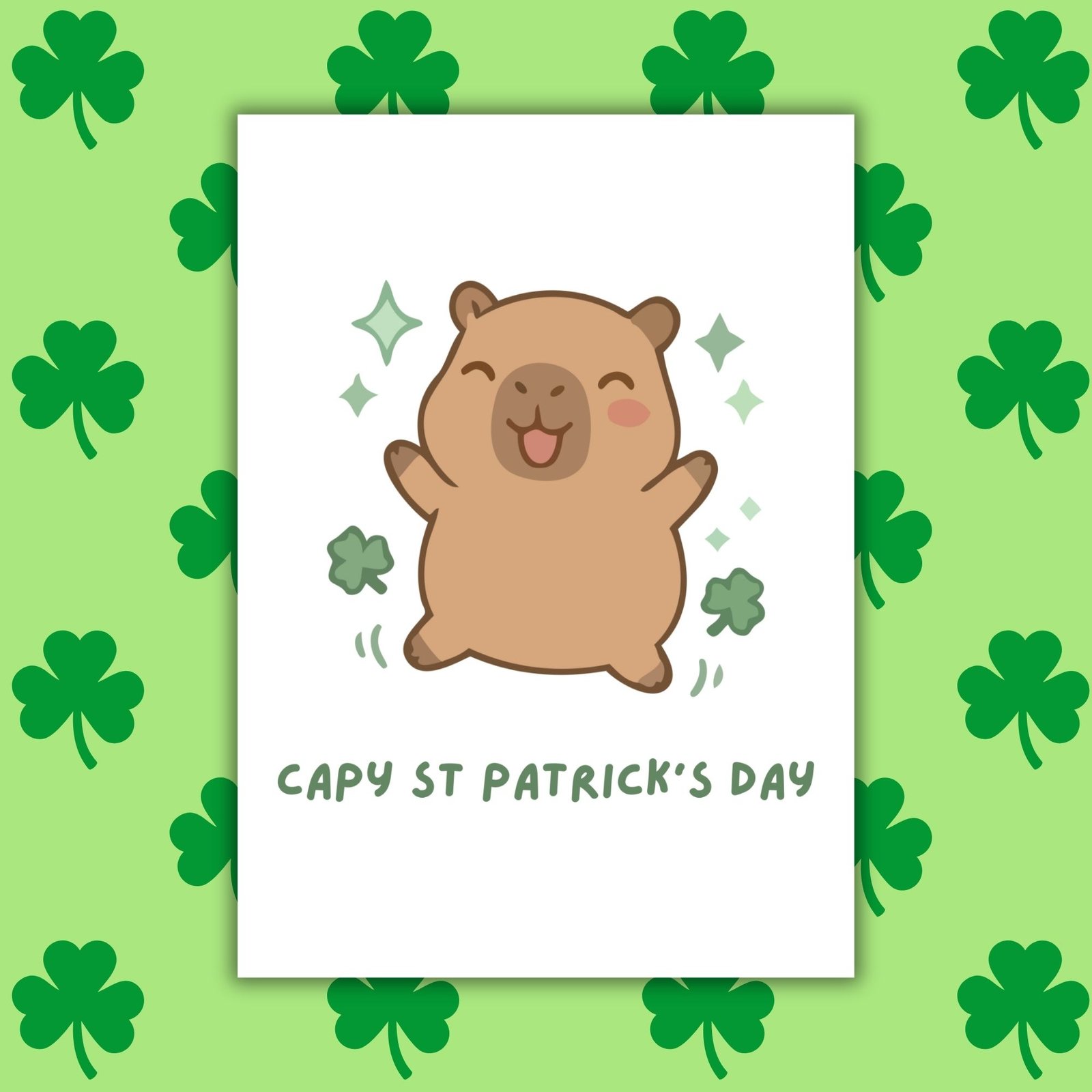 Capy St Patrick’s Day – Funny St Patrick’s Day Card | Capybara & Shamrocks