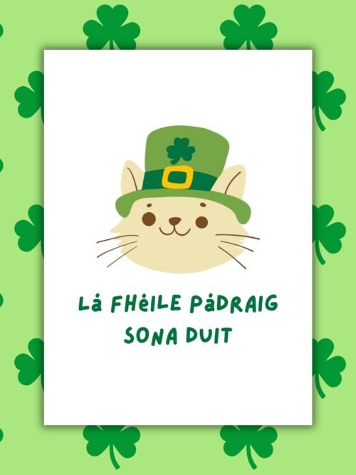 SPD Cat LΓ‘ FhΓ©ile PΓ‘draig sona duit β Irish Language St Patrickβs Day Card | Cat in Irish Hat