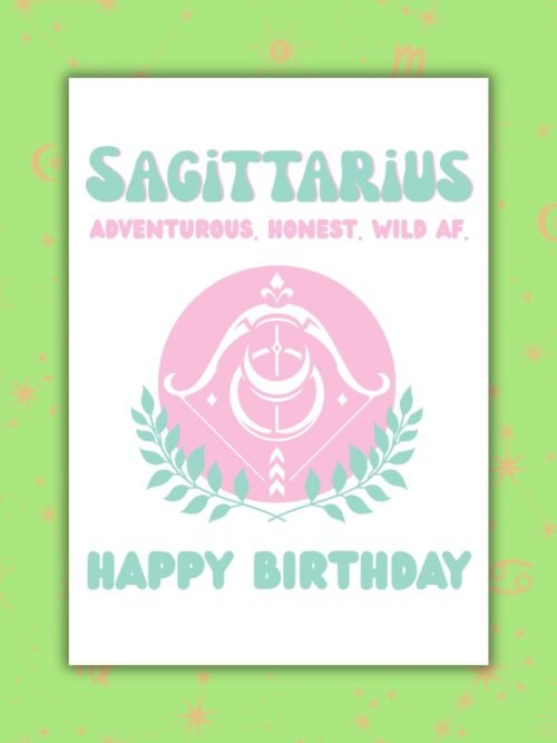 Sag AF Card Sagittarius Birthday Card – Zodiac Birthday Card