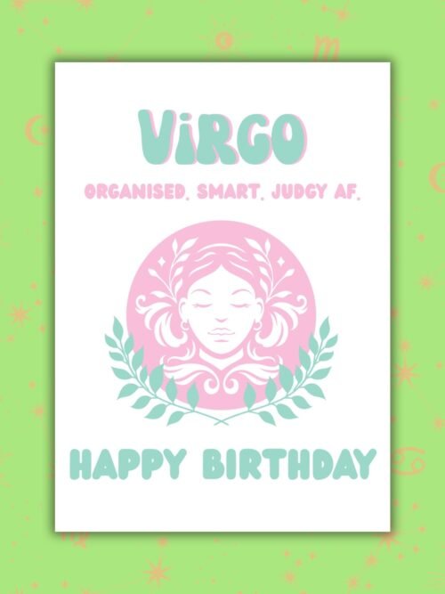 Virgo AF Card Virgo Birthday Card – Zodiac Birthday Card