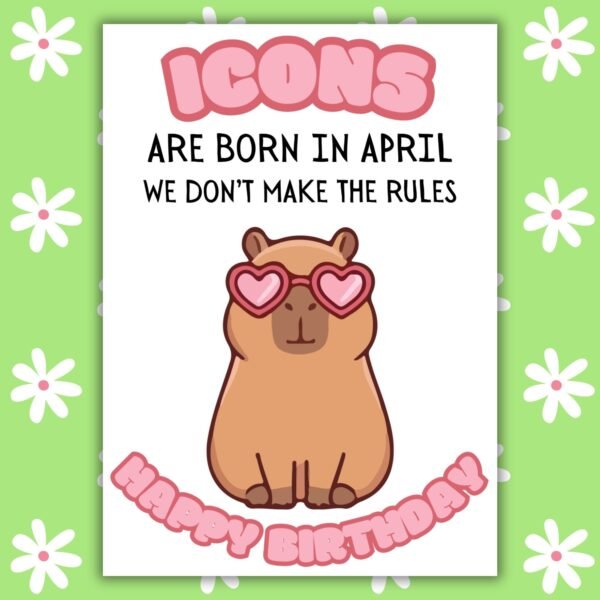 Capybara April Birthday Card