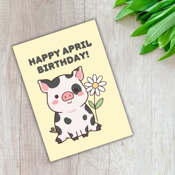 April Flower Birthday Card - Cow With Daisy