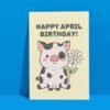 April Flower Birthday Card - Cow With Daisy