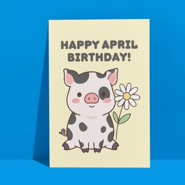 April Flower Birthday Card - Cow With Daisy