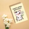 April Flower Birthday Card - Cow With Daisy