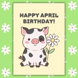 April Flower Birthday Card - Cow With Daisy