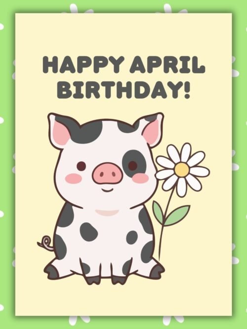 April Cow Daisy April Flower Birthday Card - Cow With Daisy