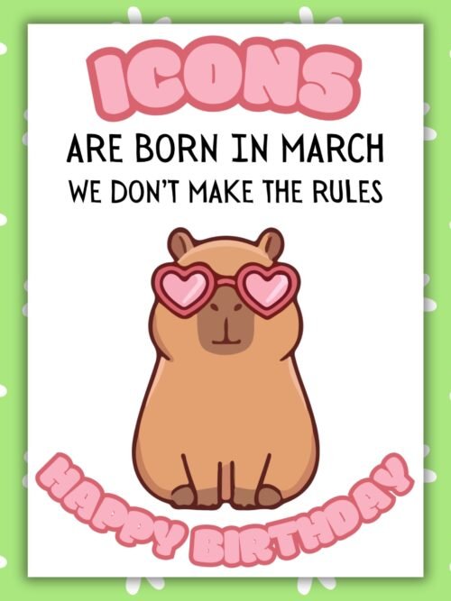 Icons Capybara Birthday Capybara March Birthday Card