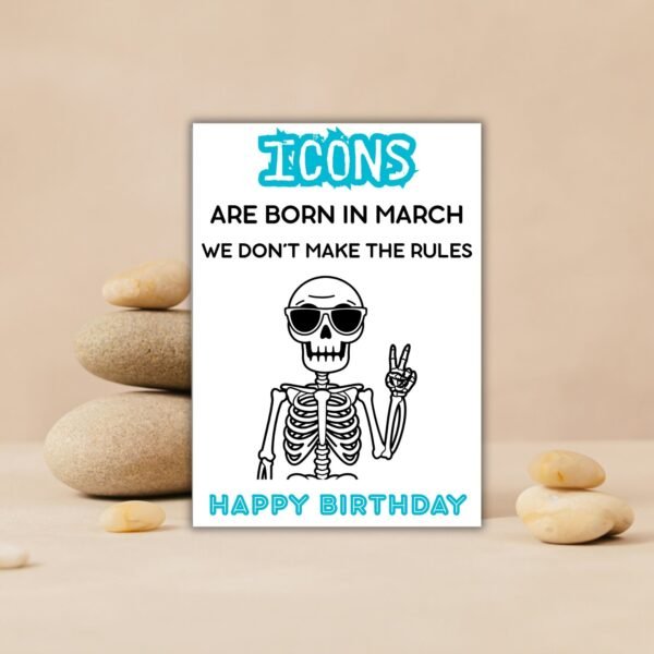 Icons Skeleton Birthday (3) Funny Skeleton March Birthday Card
