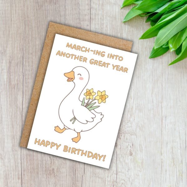 March Birthday Card - Goose With Daffodils