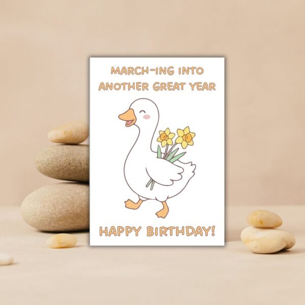 March Birthday Card - Goose With Daffodils