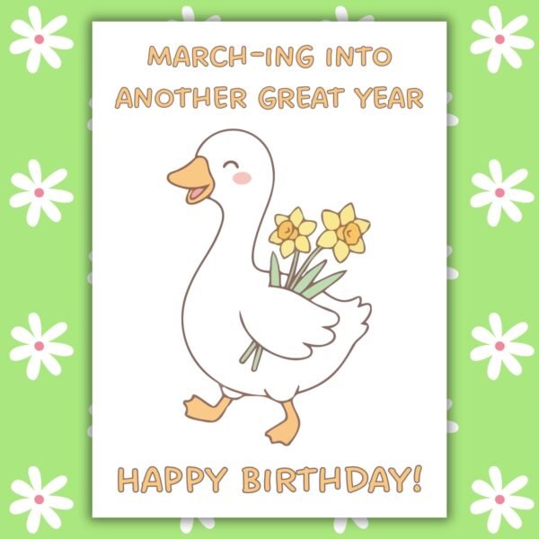 March Birthday Card - Goose With Daffodils