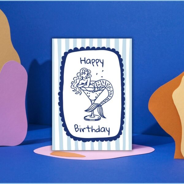Mermaid Birthday Card - Mermaid In Cocktail Glass