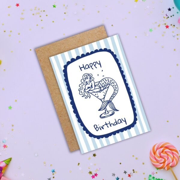 Mermaid Birthday Card - Mermaid In Cocktail Glass