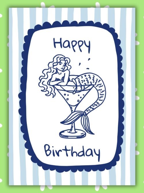 Mermaid Birthday Card - Mermaid In Cocktail Glass