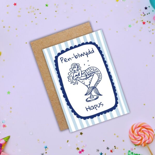 Welsh Birthday Card – Pen-blwydd Hapus Mermaid Card