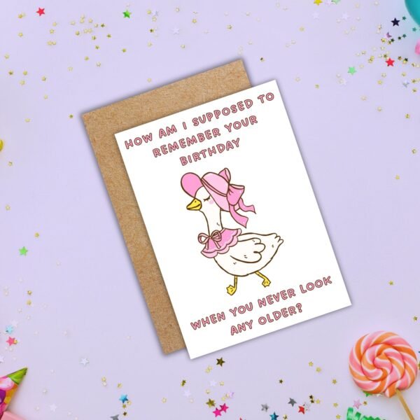 Funny Belated Birthday Card - Never Age Cute Goose