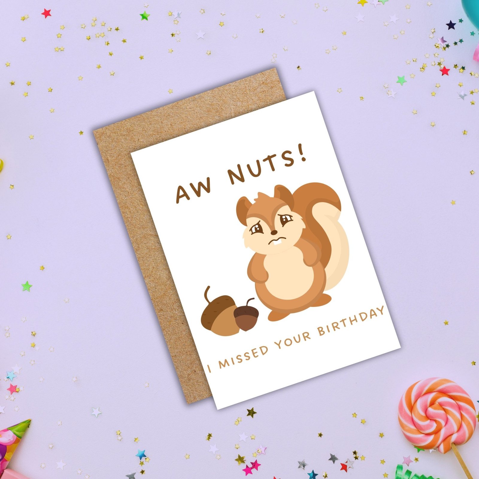 Funny Belated Birthday Card - Aw Nuts Squirrel - Image 4
