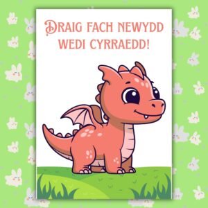 Draig Fach Newydd Wedi Cyrraedd – Welsh Language New Baby Card