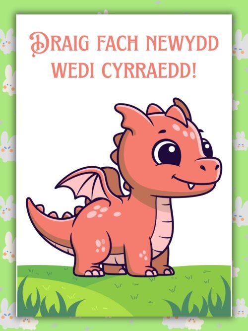 Welsh Dragon New Baby Draig Fach Newydd Wedi Cyrraedd β Welsh Language New Baby Card