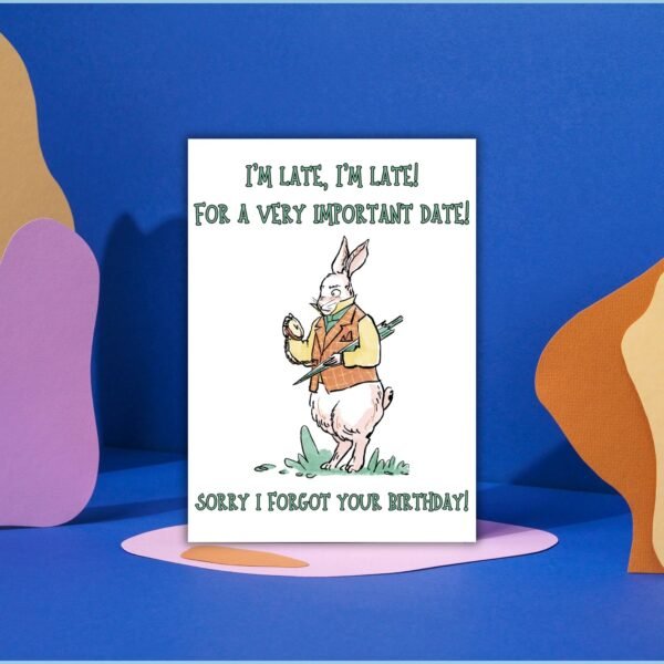 White Rabbit Belated Birthday Card (1) Alice in Wonderland White Rabbit Belated Birthday Card
