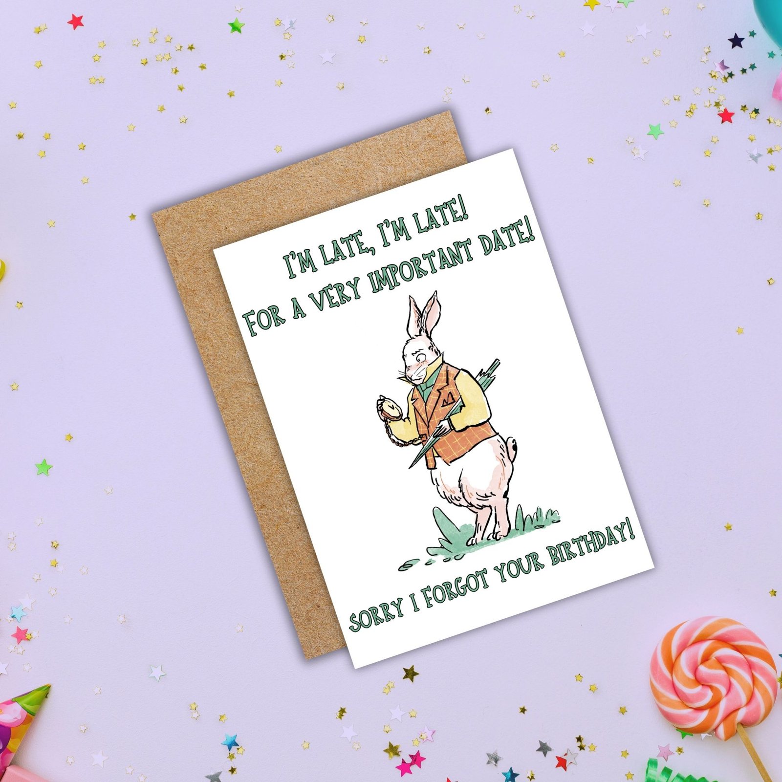 Alice in Wonderland White Rabbit Belated Birthday Card - Image 4