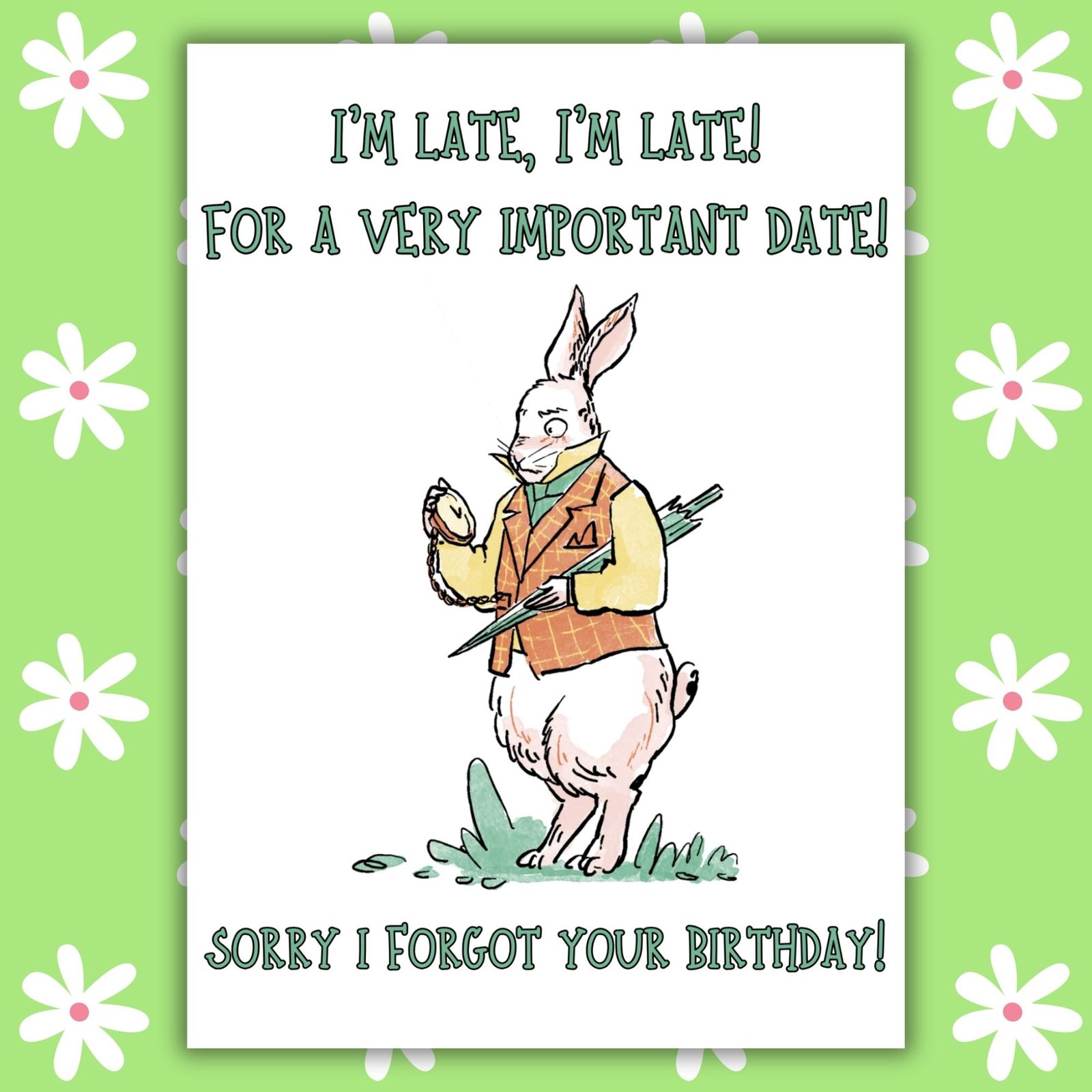 Alice in Wonderland White Rabbit Belated Birthday Card