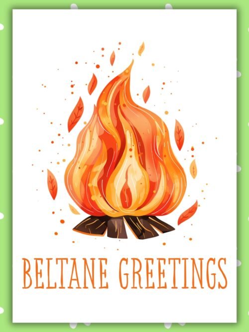 Beltane Greetings Fire Beltane Greetings Card β Bonfire Illustration