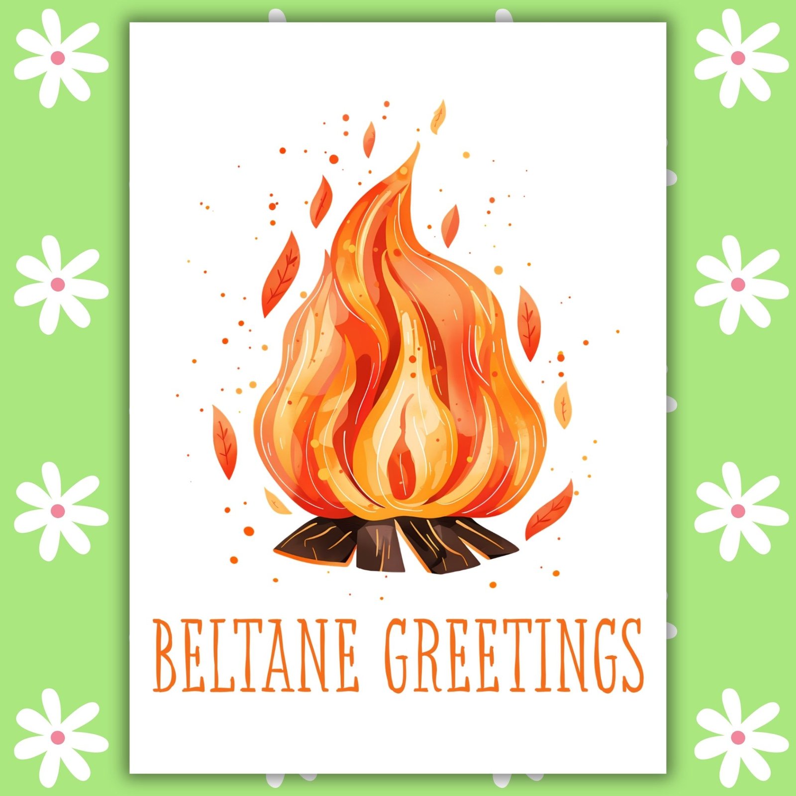 Beltane Greetings Card – Bonfire Illustration